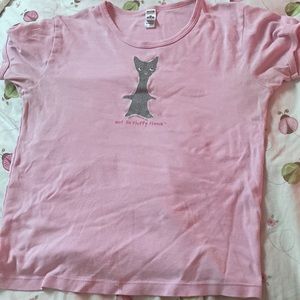 Light pink 2000s vintage sparkles silver cat t shirt